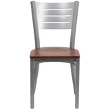 English Elm Commercial Grade Series Silver Slat Back Metal Restaurant Chair - Cherry Wood Seat