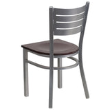 English Elm Commercial Grade Series Silver Slat Back Metal Restaurant Chair - Mahogany Wood Seat