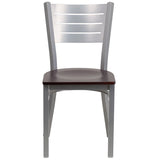 English Elm Commercial Grade Series Silver Slat Back Metal Restaurant Chair - Mahogany Wood Seat