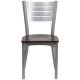 English Elm Commercial Grade Series Silver Slat Back Metal Restaurant Chair - Walnut Wood Seat