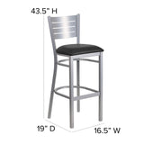 English Elm Commercial Grade Series Silver Slat Back Metal Restaurant Barstool - Vinyl Seat