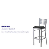 English Elm Commercial Grade Series Silver Slat Back Metal Restaurant Barstool - Vinyl Seat