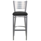 English Elm Commercial Grade Series Silver Slat Back Metal Restaurant Barstool - Vinyl Seat