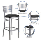 English Elm Commercial Grade Series Silver Slat Back Metal Restaurant Barstool - Vinyl Seat