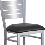 English Elm Commercial Grade Series Silver Slat Back Metal Restaurant Barstool - Vinyl Seat