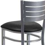 English Elm Commercial Grade Series Silver Slat Back Metal Restaurant Barstool - Vinyl Seat