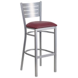 English Elm Commercial Grade Series Silver Slat Back Metal Restaurant Barstool - Vinyl Seat