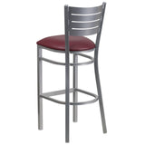 English Elm Commercial Grade Series Silver Slat Back Metal Restaurant Barstool - Vinyl Seat