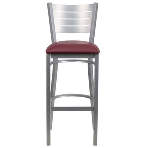 English Elm Commercial Grade Series Silver Slat Back Metal Restaurant Barstool - Vinyl Seat