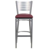 English Elm Commercial Grade Series Silver Slat Back Metal Restaurant Barstool - Vinyl Seat