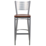 English Elm Commercial Grade Series Silver Slat Back Metal Restaurant Barstool - Cherry Wood Seat