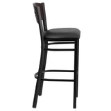 English Elm Commercial Grade Series 3 Circle Back Metal Restaurant Barstool - Walnut Wood Back, Vinyl Seat