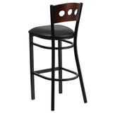 English Elm Commercial Grade Series 3 Circle Back Metal Restaurant Barstool - Walnut Wood Back, Vinyl Seat