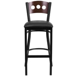 English Elm Commercial Grade Series 3 Circle Back Metal Restaurant Barstool - Walnut Wood Back, Vinyl Seat