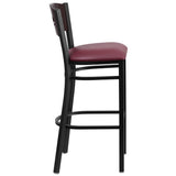 English Elm Commercial Grade Series Black 3 Circle Back Metal Restaurant Barstool - Walnut Wood Back, Vinyl Seat