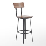 English Elm Commercial Grade Series Commercial Grade Restaurant Barstool with Wood Seat & Back and Gray Powder Coat Frame