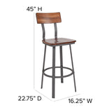 English Elm Commercial Grade Series Restaurant Barstool with Wood Seat & Back and Gray Powder Coat Frame