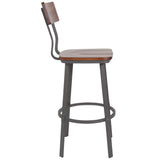 English Elm Commercial Grade Series Restaurant Barstool with Wood Seat & Back and Gray Powder Coat Frame