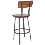 English Elm Commercial Grade Series Restaurant Barstool with Wood Seat & Back and Gray Powder Coat Frame