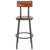 English Elm Commercial Grade Series Restaurant Barstool with Wood Seat & Back and Gray Powder Coat Frame