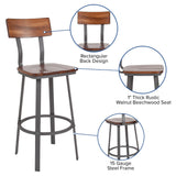 English Elm Commercial Grade Series Restaurant Barstool with Wood Seat & Back and Gray Powder Coat Frame