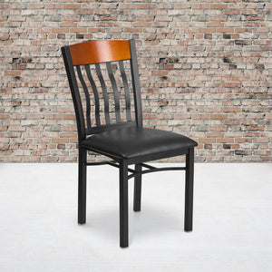 English Elm Commercial Grade Series Vertical Back Metal and Wood Restaurant Chair with Vinyl Seat