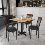 English Elm Commercial Grade Series Vertical Back Metal and Wood Restaurant Chair with Vinyl Seat