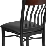 English Elm Commercial Grade Series Vertical Back Metal and Wood Restaurant Chair with Vinyl Seat