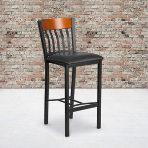 English Elm Commercial Grade Series Vertical Back Metal and Wood Restaurant Barstool with Vinyl Seat