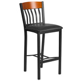 English Elm Commercial Grade Series Vertical Back Metal and Wood Restaurant Barstool with Vinyl Seat