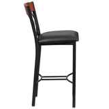 English Elm Commercial Grade Series Vertical Back Metal and Wood Restaurant Barstool with Vinyl Seat