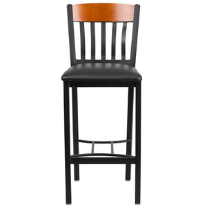 English Elm Commercial Grade Series Vertical Back Metal and Wood Restaurant Barstool with Vinyl Seat