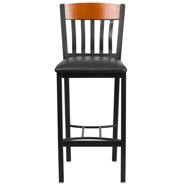 English Elm Commercial Grade Series Vertical Back Metal and Wood Restaurant Barstool with Vinyl Seat