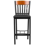 English Elm Commercial Grade Series Vertical Back Metal and Wood Restaurant Barstool with Vinyl Seat