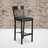 English Elm Commercial Grade Series Vertical Back Metal and Wood Restaurant Barstool with Vinyl Seat