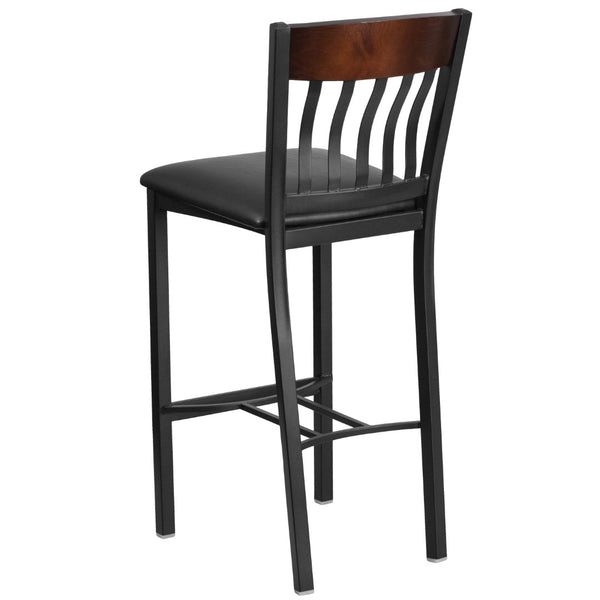English Elm Commercial Grade Series Vertical Back Metal and Wood Restaurant Barstool with Vinyl Seat