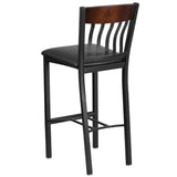 English Elm Commercial Grade Series Vertical Back Metal and Wood Restaurant Barstool with Vinyl Seat