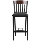 English Elm Commercial Grade Series Vertical Back Metal and Wood Restaurant Barstool with Vinyl Seat