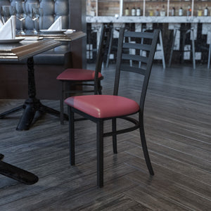 English Elm Commercial Grade Series Black Ladder Back Metal Restaurant Chair - Vinyl Seat