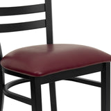 English Elm Commercial Grade Series Black Ladder Back Metal Restaurant Chair - Vinyl Seat