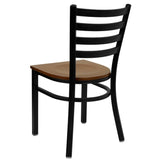 English Elm Commercial Grade Series Black Ladder Back Metal Restaurant Chair - Cherry Wood Seat