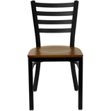 English Elm Commercial Grade Series Black Ladder Back Metal Restaurant Chair - Cherry Wood Seat