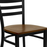 English Elm Commercial Grade Series Black Ladder Back Metal Restaurant Chair - Cherry Wood Seat