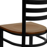 English Elm Commercial Grade Series Black Ladder Back Metal Restaurant Chair - Cherry Wood Seat