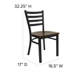 English Elm Commercial Grade Series Black Ladder Back Metal Restaurant Chair - Mahogany Wood Seat