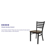 English Elm Commercial Grade Series Black Ladder Back Metal Restaurant Chair - Mahogany Wood Seat