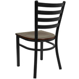 English Elm Commercial Grade Series Black Ladder Back Metal Restaurant Chair - Mahogany Wood Seat