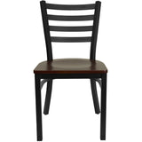 English Elm Commercial Grade Series Black Ladder Back Metal Restaurant Chair - Mahogany Wood Seat