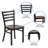 English Elm Commercial Grade Series Black Ladder Back Metal Restaurant Chair - Mahogany Wood Seat