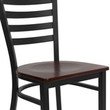 English Elm Commercial Grade Series Black Ladder Back Metal Restaurant Chair - Mahogany Wood Seat